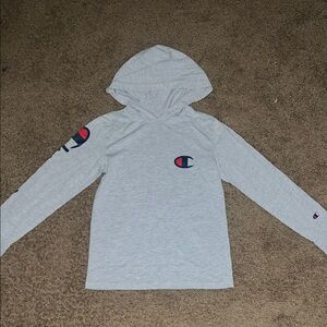 Champion Kids Gray Hooded Long Sleeve Shirt